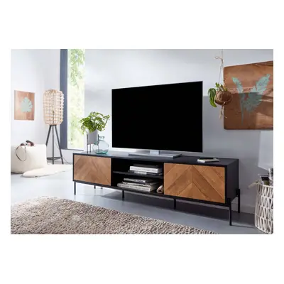 Lowboard Holz Schwarz / Eiche-Dekor 163x45x40 cm TV-Kommode mit zwei Türen