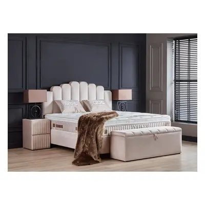 Boxspringbett Jazzlyn inklusive Matratzen Topper & Bettkasten Beige Luxus-Mikrofaser