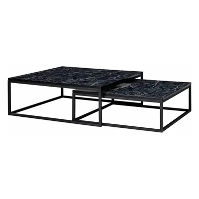 Design Couchtisch 2er Set Schwarz Marmor Optik Eckig