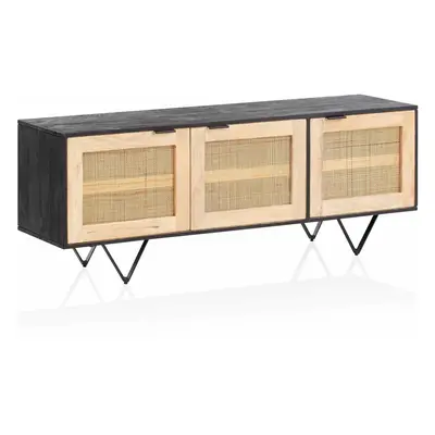 Sideboard 145x55x40 cm Mango Massivholz / Rattan Kommode mit 3 Türen