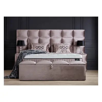 Boxspringbett Cullinan inklusive Matratzen Topper & Bettkasten Beige Luxus-Mikrofaser