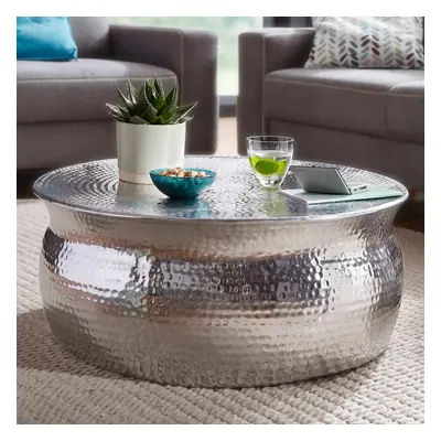 Couchtisch 75x31x75cm Aluminium Silber Beistelltisch orientalisch rund