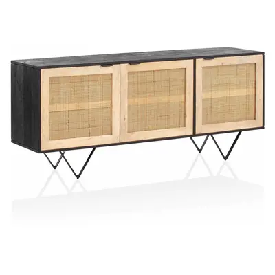 Sideboard 175x75x45 cm Mango Massivholz / Rattan Kommode mit 3 Türen