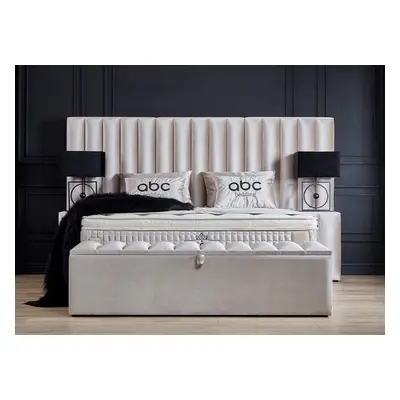 Boxspringbett Oscar inklusive Matratzen Topper & Bettkasten Beige Luxus-Mikrofaser