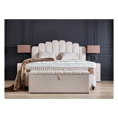 Boxspringbett Jazzlyn inklusive Matratzen Topper & Bettkasten Beige Luxus-Mikrofaser