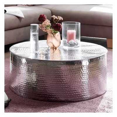 Couchtisch 75x31x75 cm Aluminium Beistelltisch Silber Orientalisch Rund