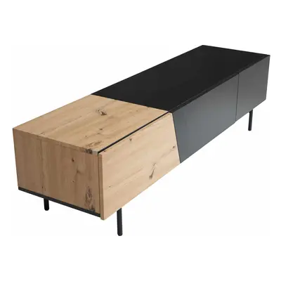 Lowboard Schwarz mit Eiche-Dekor 150x40x40 cm TV-Kommode Modern