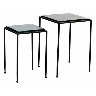 Beistelltisch 2er Set Blau Schwarz Design Satztisch Glas Metall Eckig