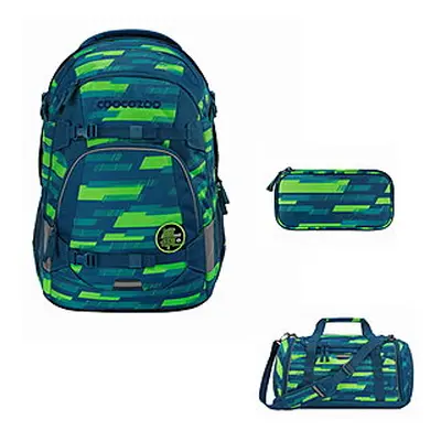 Coocazoo Mate Lime Stripe 3tlg Schulrucksack Set