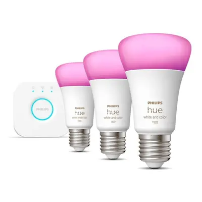 Philips Hue Bluetooth White & Color Ambiance LED E27 75W 800lm Dreierpack inkl. Bridge