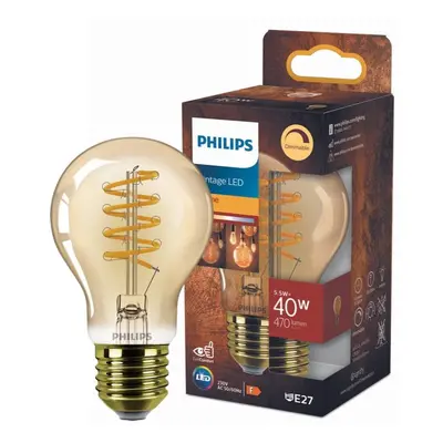 Philips Vintage LED Filament Lampe ersetzt 40W E27 Birne - A60 5,5W 470lm 2200K dimmbar Einerpac