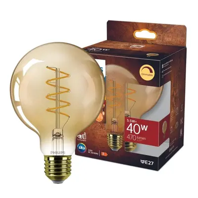 Philips Vintage LED Filament Lampe ersetzt 40W E27 Globe - G95 5,5W 470lm 2200K dimmbar Einerpac