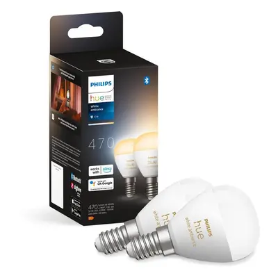 Philips Hue White Ambiance LED E14 Kugel in Weiß 5,1W 370lm Zweierpack