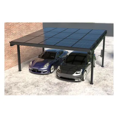 Carport Bausatz, Aluminium mit Solardach für 2 PKW, Modulleistung 420 W, 15 Module pro Carport, 