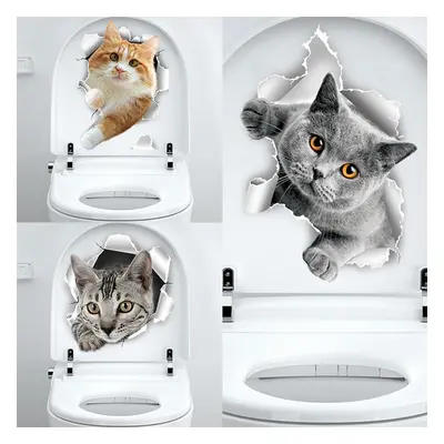 Katzen 3D Wandaufkleber Toilette Aufkleber Lochansicht Lebendiges Badezimmer für Heimdekoration 