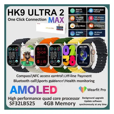 HK9 ULTRA 2 Max Smartwatch AMOLED Uhr Ultra2 ChatGPT 2,0 NFC Smart Watch für Männer Frauen Ai Uh