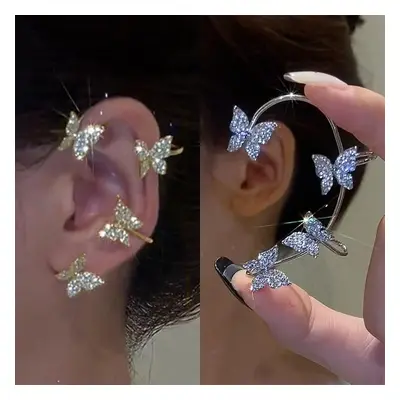 1 Stück koreanische Mode Strass Schmetterling Ohrclips ohne Piercing für Frauen Mädchen funkelnd