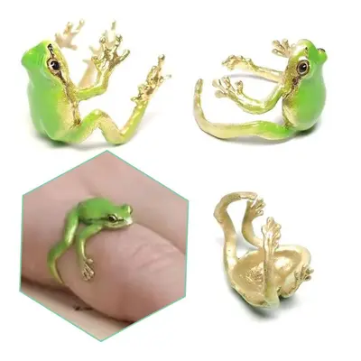 Lustiger, cooler verstellbarer Baumfrosch-Schmuck für Frauen, offener, fröschförmiger Ring, selt