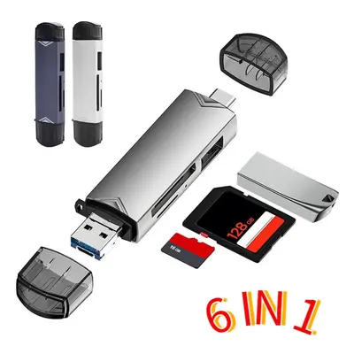 6-in-1-Kartenleser, multifunktional, USB 3.0 Typ C/Micro-USB/TF, SD-Speicherkartenleser, USB-Fla