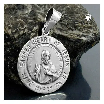 Anhänger 26mm Herz-Jesu-Verehrung dunkel geschwärzt Silber 925