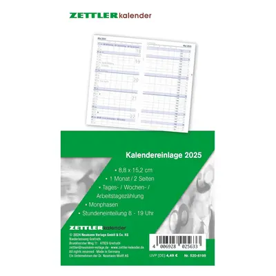 Kalender-Ersatzeinlage 2025 - für den Taschenplaner Typ 520 - 8,8x15,2 cm - 1 Mo...