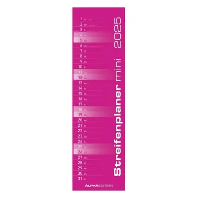 Streifenplaner Mini PINK 2025 - Streifenkalender - Wandplaner - Küchen-Kalender ...