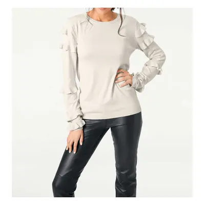 ASHLEY BROOKE Damen Designer-Pullover m. Rüschen Natur