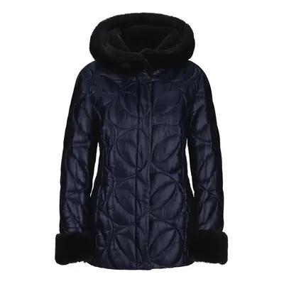 Damen Steppjacke mit Webpelz, nachtblau