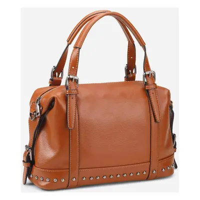 Handtasche mit Schnallen und Nieten, cognac