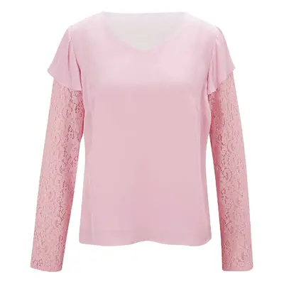 Damen Shirt Oberteil Frühling Freizeit rose mit schönen Spitzenärmeln