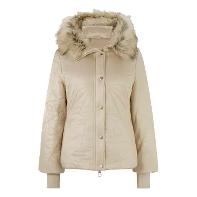 Damen Jacke Steppjacke Winterjacke gesteppt Fellkragen Kurz beige sand