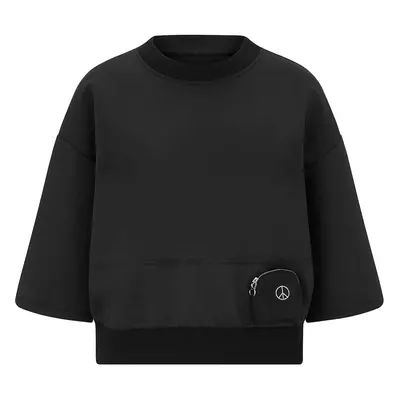 Damen Pullover Pulli Frühling Freizeit Jersey 3/4 Ärmel mit Tasche, schwarz