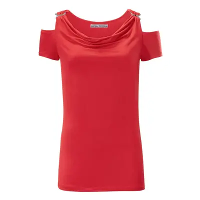 ASHLEY BROOKE Damen Designer-Wasserfallshirt m. Strass Rot