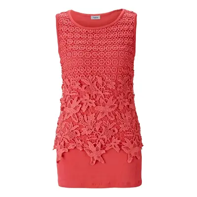 Damen Top Oberteil ärmellos mit Spitze Orange Shirt mit Elasthan neu