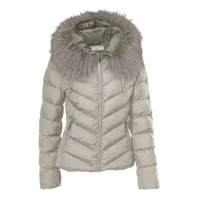 Damen Steppjacke mit Webpelz, taupe