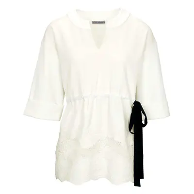 ASHLEY BROOKE Damen Designer-Tunikashirt m. Stickerei Offwhite