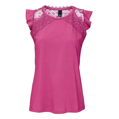 HEINE Damen Designer-Jerseyshirt m. Häkelspitze Pink