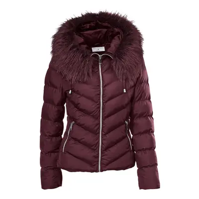 Damen Steppjacke mit Webpelz, bordeaux