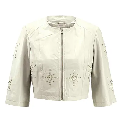 HEINE Damen Designer-Lammnappalederjacke m. Nieten Lederjacke Kurz Hell Creme