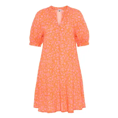 Marken-Blusen-Druckkleid, orange-rosa