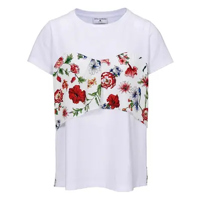 Damen Shirt Kurzarm weiß Halbarm Sommer T Shirt Damenshirt Shirts Blumen Neu