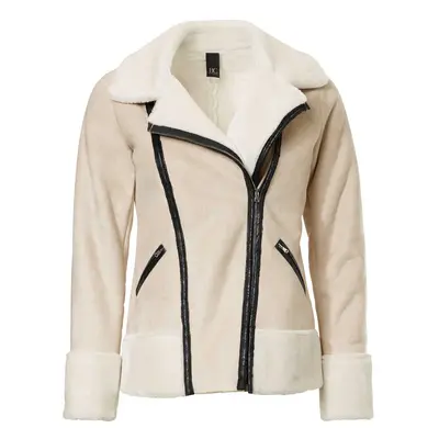 Damen Jacke Bikerjacke Winterjacke creme 40 Kunstfell Lammfell Kunstleder