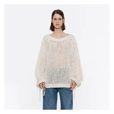 Oversize-Pullover Lochmuster Elfenbeinfarbe