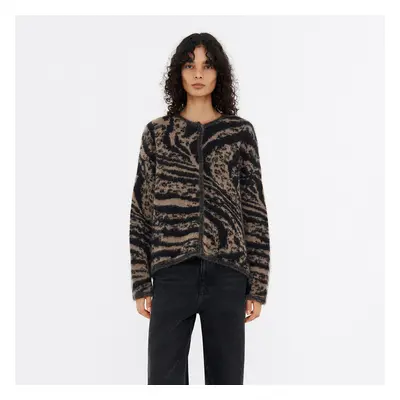 Strickjacke Boxy Mohair Animal Braun