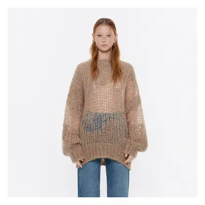 Pullover Lochmuster Mohair Hellbraun