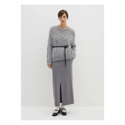 Stefanel - Oversize-Pullover mit Zopfmuster, Damen, Meliertes Grau