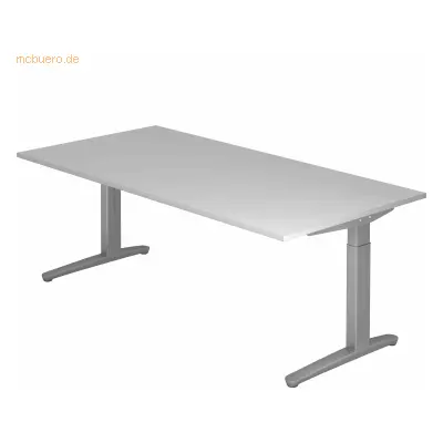 Mcbuero.de Schreibtisch C-Fuß 200x100cm Grau/Silber