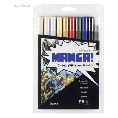 Tombow Dual-Fasermaler ABT mit Rundspitze/Pinselspitze 10 Stifte Manga