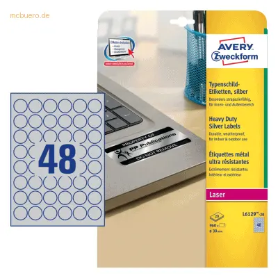 Avery Zweckform Typenschild-Etiketten 30x30mm silber 960 Stück