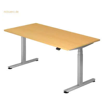 Mcbuero.de Sitz-Steh-Schreibtisch elektrisch 160x80 -127cm Buche/Silbe